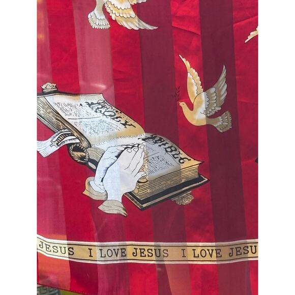 Red Scarf I Love Jesus Bible Praying Hands Doves Religious - Picture 6 of 7